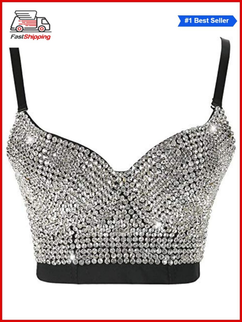 ✨ Rhinestone Bustier Corset Push-Up Crop Top Club Party Dance Costume